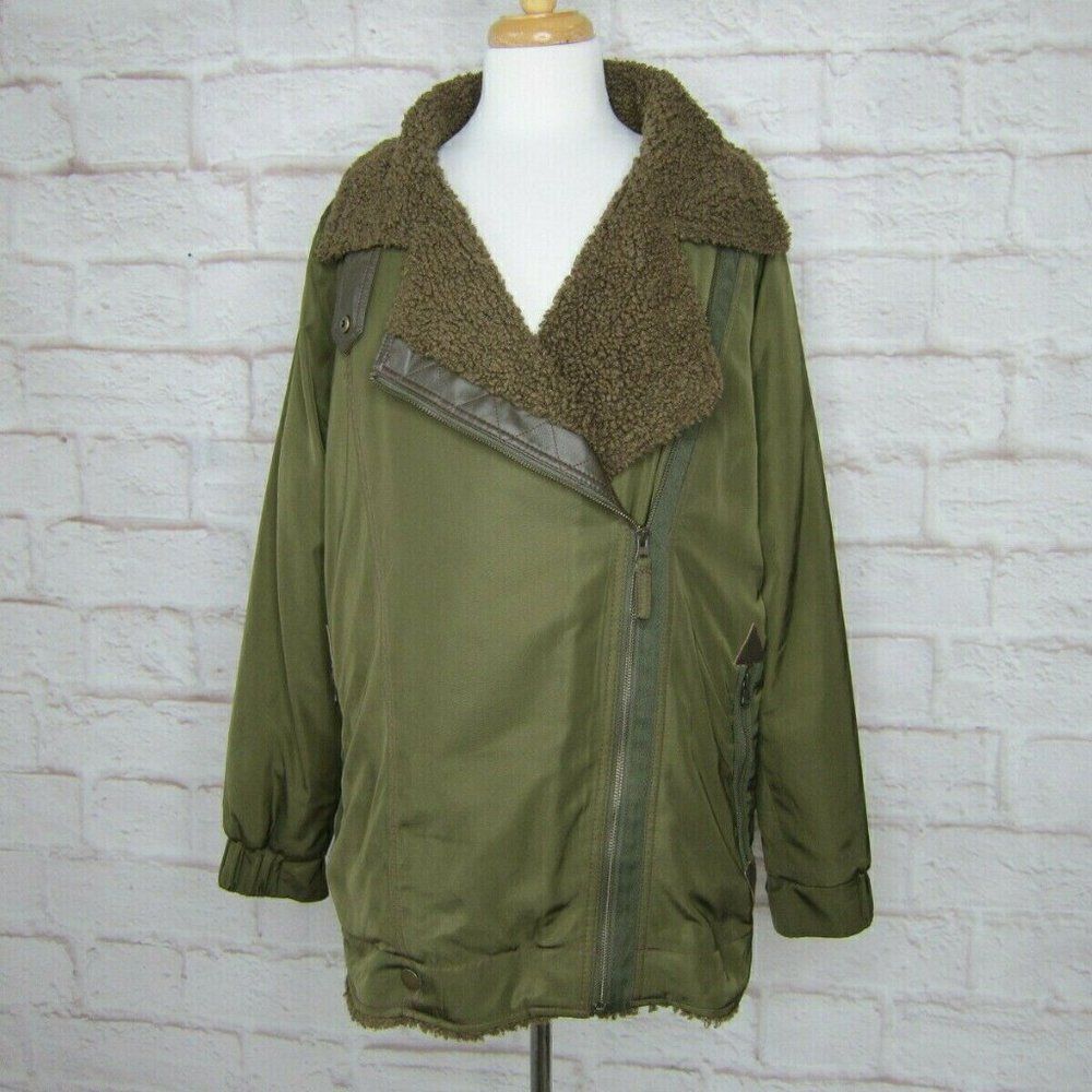 Anthropologie Green Sherpa-lined Parka Jacket size M $198 EUC